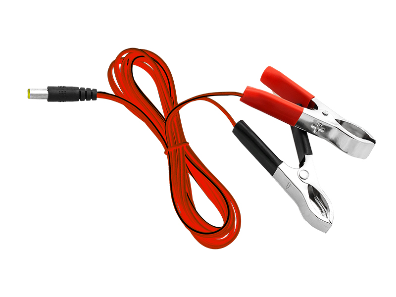 96-741#--Wtyk DC 2,5/5,5 z krokodylkami- prąd znamionowy krokodylka: 30A- długość krokodylka: 74mm- długość uchwytu krokodylka: 34mm- maksymalne rozwarcie krokodylka: około 20mm- materiał przewodzący krokodylka: stal niklowana- długość całkowita:&amp;nbsp