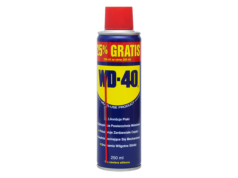 9906#--  WD-40 PREPARAT WIELOFUNKCYJNYNajpopularniejszy na świecie i w Polsce preparat wielofunkcyjny. Sześciokrotnie bardziej rozpoznawalny, niż inne tego typu preparaty na rynku. Posiada doskonałe właściwości smarujące, czyszczące i ochronne. Czyści i kon