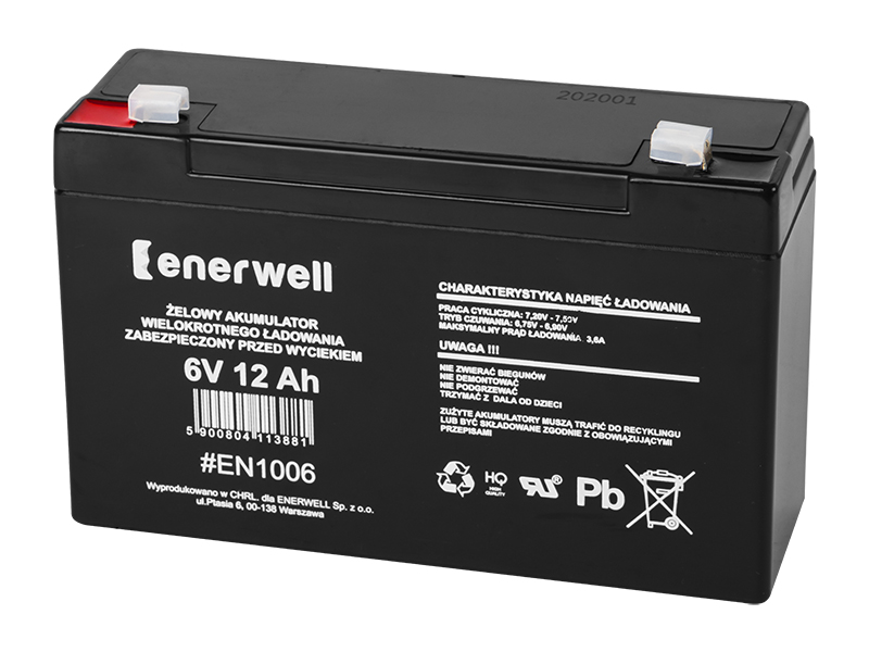 #EN1006--Akumulator żelowy wyprodukowany w technologii AGM (Absorbent Glass Mat). Wysoka jakość wykonania płyt ołowiowych oraz elektrolitu zapewnia niezawodność zasilania większości system&amp;oacute;w podtrzymywania napięcia takich jak UPS czy systemy za
