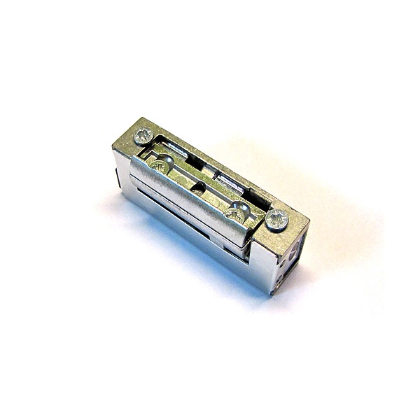 R5-12.10--Elektrozaczep symetryczny, małogabarytowy R5-12.10 przeznaczony jest do zdalnego otwierania drzwi i furtek lewych i prawych oraz dwuskrzydłowych. Współpracuje z zamkiem zapadkowo-zasuwkowym lub zapadkowym. Przeznaczony do stosowania tam gdzie możliwe