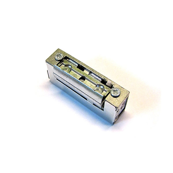 R5-12.20--Elektrozaczep symetryczny, małogabarytowy R5-12.20 wyposażony jest w funkcję blokady zapadki ? przesunięcie dźwigni blokady umożliwia otwarcie drzwi na stałe bez użycia impulsu elektrycznego.