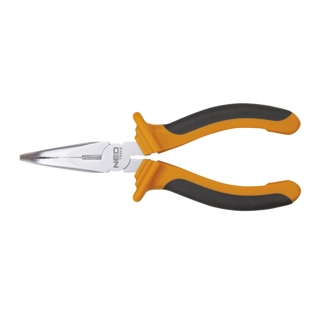 TOP-01-015--Szczypce wydłużone wygięte 160 mm, z obcinakiem bocznym, twardość powierzchni tnących 55-60 HRc, odgięte pod kątem 45o, DIN 5745, uchwyt dwumateriałowy, TÜV