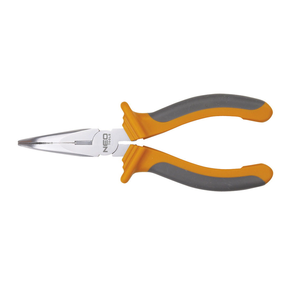 TOP-01-016--Szczypce wydłużone wygięte 200 mm, z obcinakiem bocznym, twardość powierzchni tnących 55-60 HRc, odgięte pod kątem 45o, DIN 5745, uchwyt dwumateriałowy, TÜV