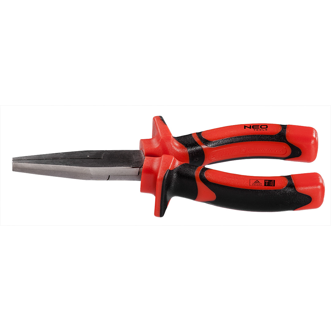 TOP-01-071--Szczypce wydłużone płaskie 160 mm 1000V, polerowane, rękojeść dwumateriałowa, stal CrV, certyfikat TÜV