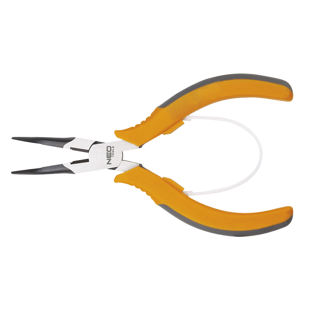 TOP-01-103--Szczypce precyzyjne wydłużone wygięte 140 mm, szczęki odgięte pod kątem 45o, nylonowa sprężyna, uchwyt dwumateriałowy, certyfikat TÜV