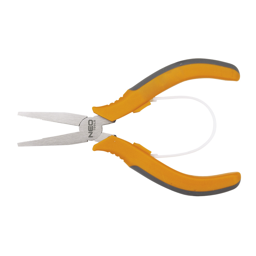 TOP-01-105--Szczypce precyzyjne płaskie 130 mm, ząbkowane szczęki, nylonowa sprężyna, uchwyt dwumateriałowy, TÜV