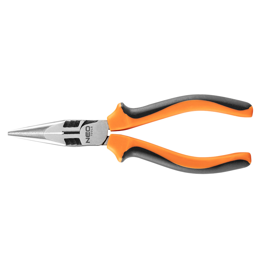 TOP-01-154--Szczypce wydłużone proste długość 160mm, 40% oszczędności siły dzięki przesunięciu trzpienia bliżej szczęk, stal chromowo niklowa antykorozyjna, uchwyt dwukomponentowy TPR+ABS, ząbkowana głowica.