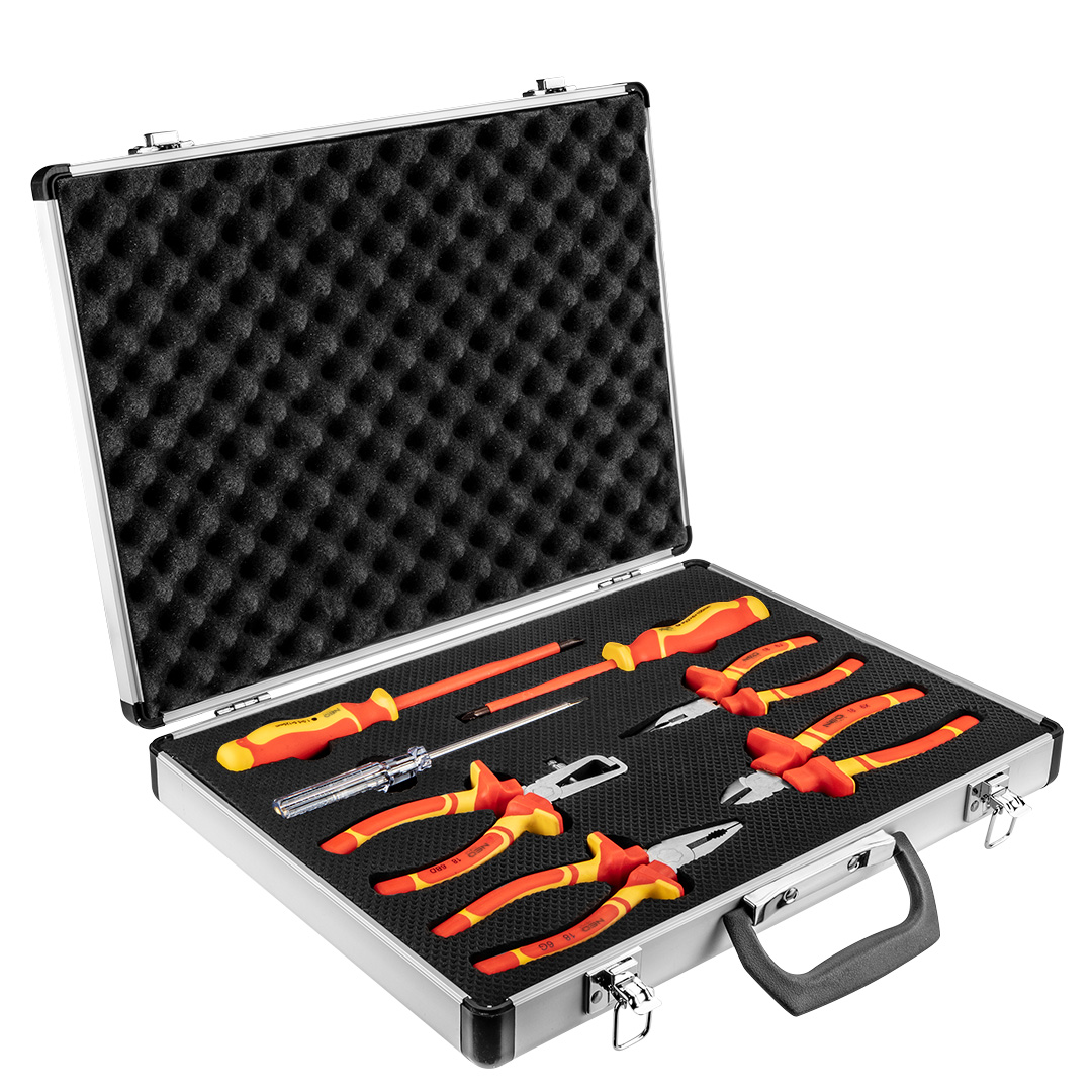 TOP-01-235--Zestaw szczypiec i wkrętaków 1000V, 7 szt., rękojeść dwumateriałowa, szczypce stal CrV, wkrętaki stal S2, certyfikat TÜV, 2 szt. wkrętaków PH2*6*100 mm, 1.0*5.5*125 mm,1 szt. 160 mm szczypce boczne1 szt. 160 mm szczypce wydłużone1 szt. 160 mm szczypc