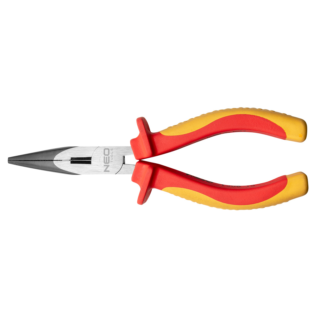 TOP-01-242--Szczypce wydłużone proste 1000V, 160 mm, twardość powierzchni tnących 55-60 HRc, stal CrV, z certyfikatem, DIN 5745, uchwyt dwumateriałowy, TÜV