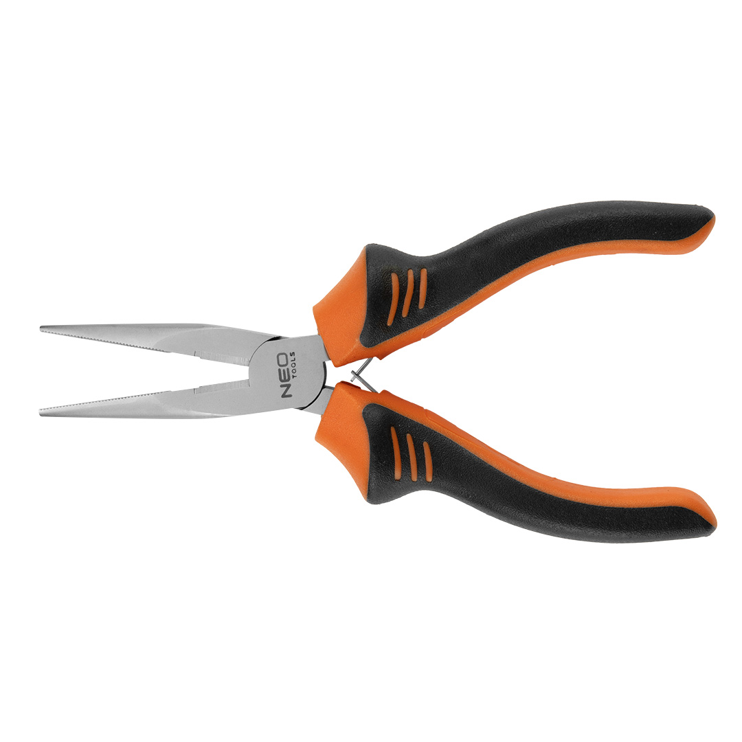 TOP-01-252--Szczypce wydłużone proste 160 mm, sprężynka rozpierająca, dwumateriałowy uchwyt, stal CS