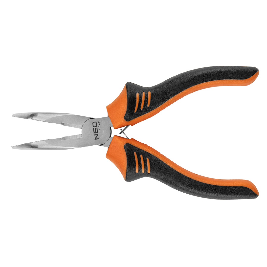TOP-01-254--Szczypce wydłużone wygięte 160 mm, sprężynka rozpierająca, dwumateriałowy uchwyt, stal CS