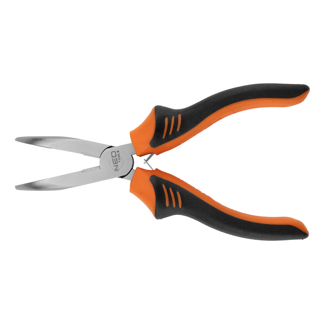 TOP-01-255--Szczypce wydłużone wygięte 180 mm, sprężynka rozpierająca, dwumateriałowy uchwyt, stal CS