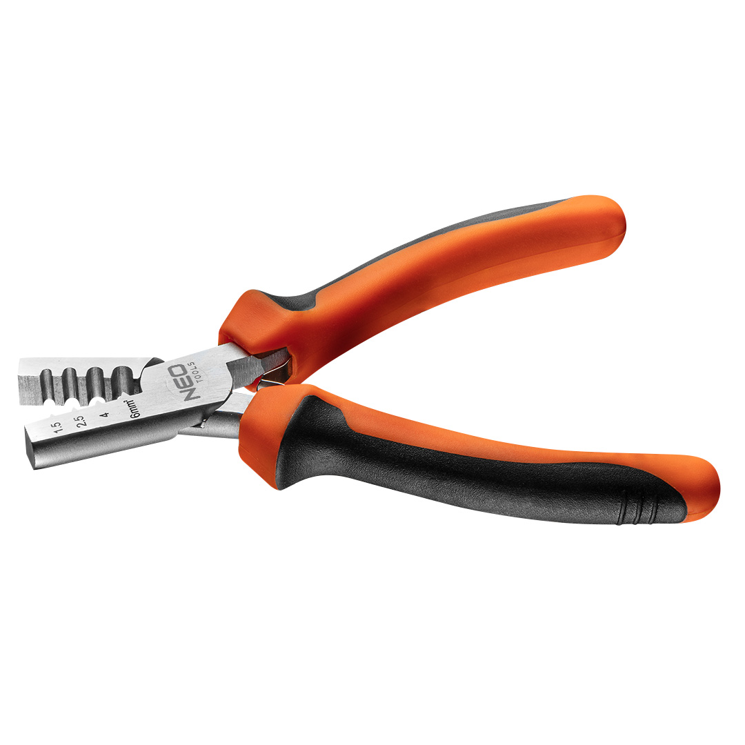TOP-01-533--Szczypce do zaciskania końcówek, zakres 1.5-6 mm (23-13 AWG), długość 140mm, dwukomponentowy uchwyt, blaszki rozpierające, stal węglowa