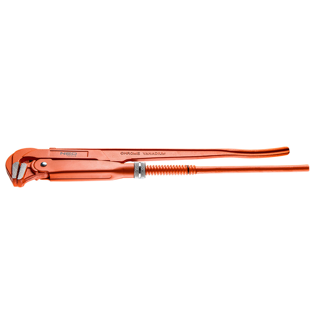 TOP-02-131--Klucz do rur typ 90°, 425 mm, 1.5°, odkuwany, szlifowane i polerowane szczęki, stal CrV, DIN5234, TÜV