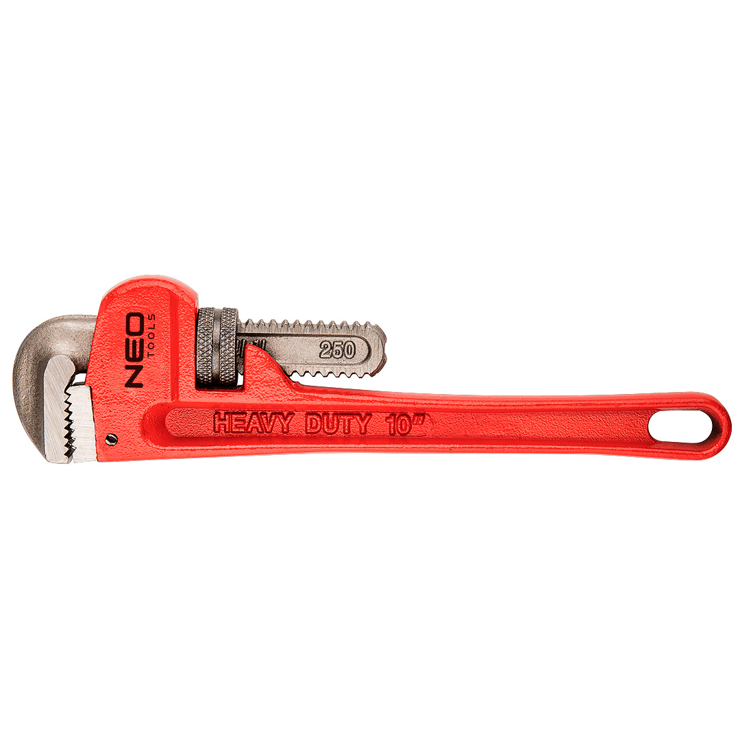 TOP-02-415--Klucz do rur stillson 250 mm, zakres 44 mm, 10", waga 0.625 kg, korpus z żeliwa sferoidalnego, szczęki odkuwane, szlifowane, ząbkowane, mechanizm ślimakowy