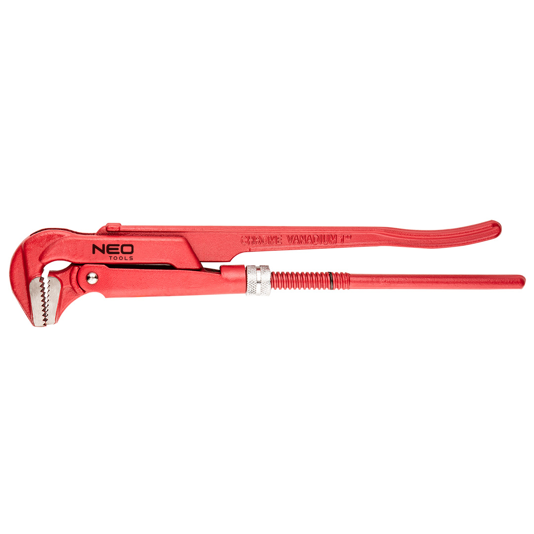 TOP-02-423--Klucz do rur typ "90°", długość 330 mm, rozstaw szczęk 1.0", stal chromowo wanadowa, szczęki odkuwane i szlifowane, śruba nastawna, mechanizm ślimakowy, szczęki z zębami