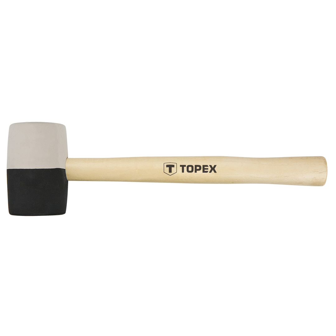 TOP-02A354--Młotek gumowy O 58 mm 450 g, trzonek drewniany, (LxH) 340 x 95 mm, czarno-biała guma