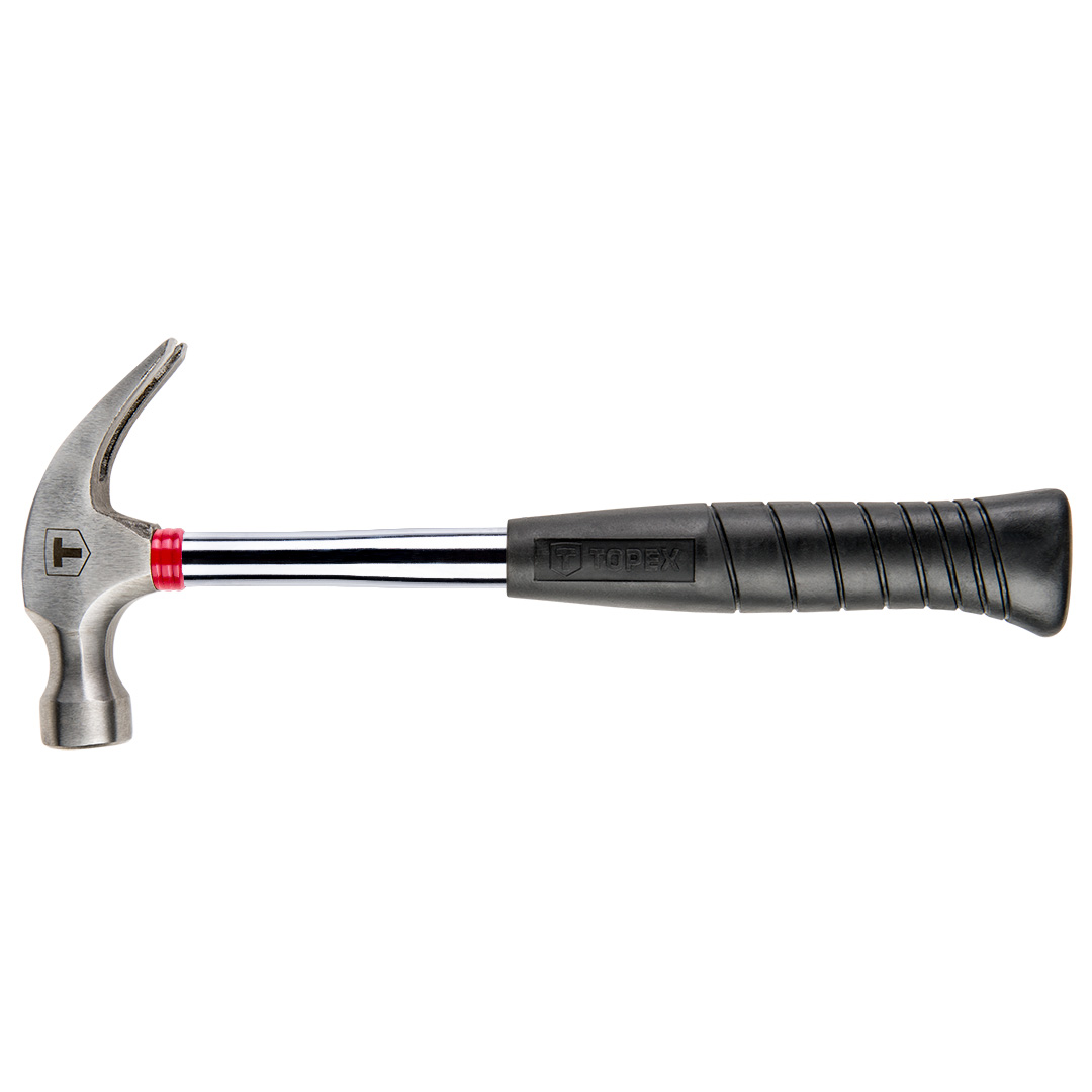 TOP-02A706--Młotek stolarski 450 g, metalowy trzonek - rurka profilowana hartowana, (LxHxW) 322 x 127 x 28 mm, gumowany uchwyt, DIN7239