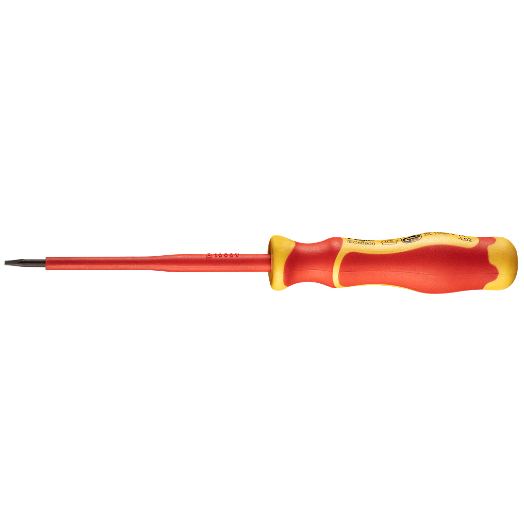TOP-04-131--Wkrętak płaski 0.6 x 3 x 100, 1000V, rękojeść dwumateriałowa, stal S2, certyfikat TÜV