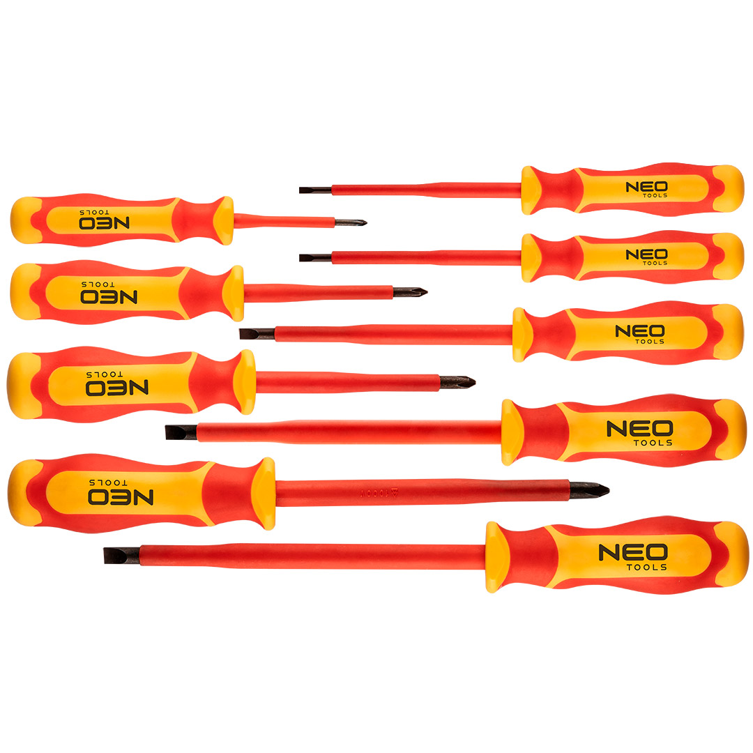 TOP-04-143--Zestaw wkrętaków 1000V, 9 szt., rękojeść dwumateriałowa, wkrętaki stal S2, certyfikat TÜV 3*100 mm, 4*100 mm, 5.5*125 mm, 6.5*150 mm, 8*175 mm, PH0*60mm, PH1*80 mm,PH2*100 mm, PH3*150 mm
