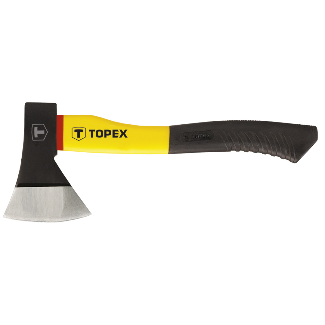TOP-05A200--Siekiera 600 g, trzonek z włókna szklanego, obuch kuty, hartowany strefowo, (LxHxW) 360 x 150 x 20 mm, DIN5131, gumowany uchwyt