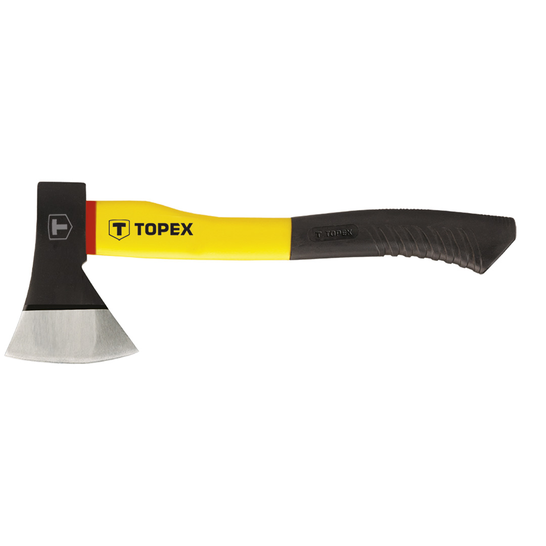 TOP-05A201--Siekiera 800 g, trzonek z włókna szklanego, obuch kuty, hartowany strefowo, (LxHxW) 380 x 165 x 25 mm, DIN5131, gumowany uchwyt