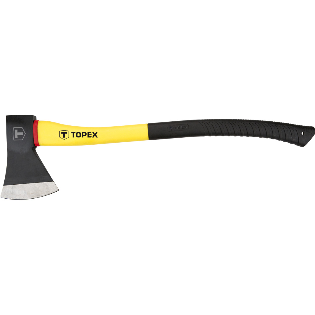 TOP-05A202--Siekiera 1250 g, trzonek z włókna szklanego, obuch kuty, hartowany strefowo, (LxHxW) 710 x 200 x 35 mm, DIN7294, gumowany uchwyt