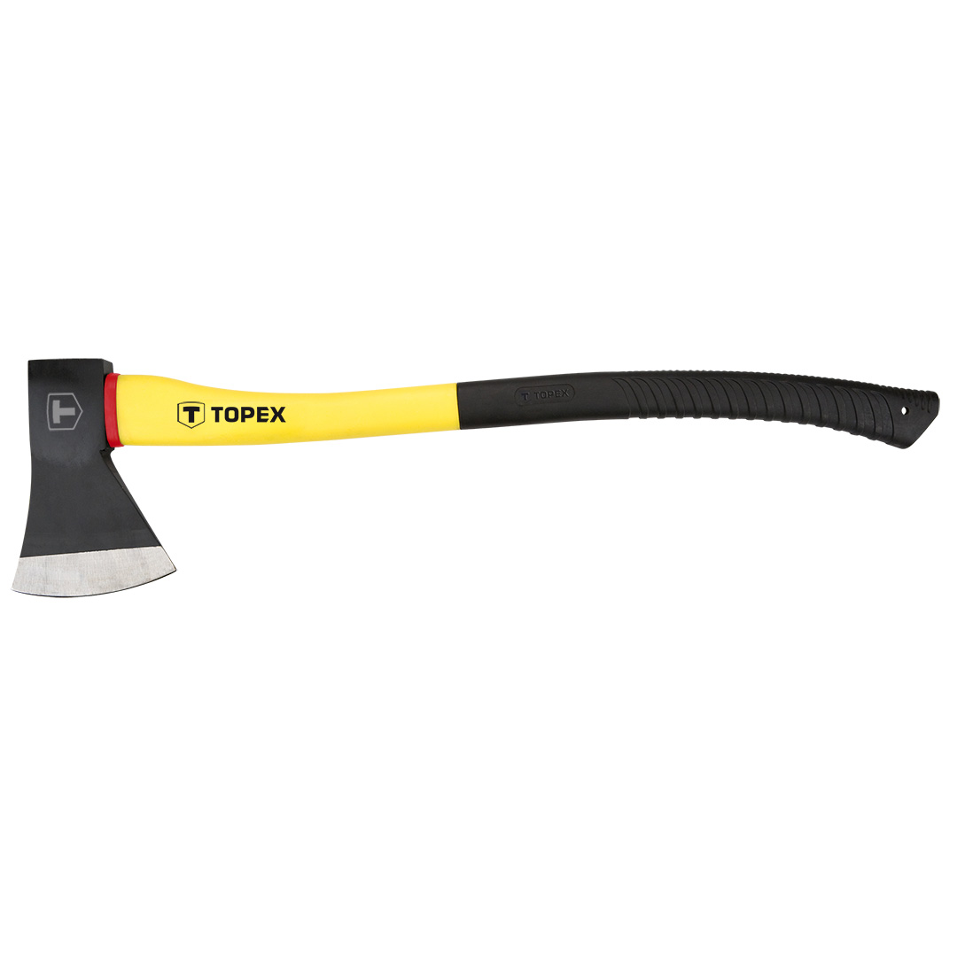 TOP-05A204--Siekiera 1500 g, trzonek z włókna szklanego, obuch kuty, hartowany strefowo, (LxHxW) 810 x 215 x 40 mm, DIN7294, gumowany uchwyt