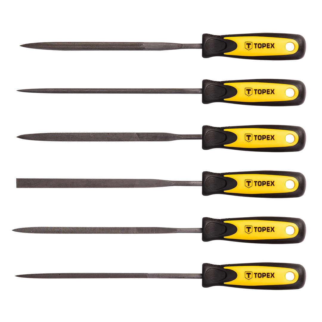 TOP-06A010--Pilniki iglaki do metalu, zestaw 6 szt., L 150, O 3 mm, dwumateriałowe uchwyty