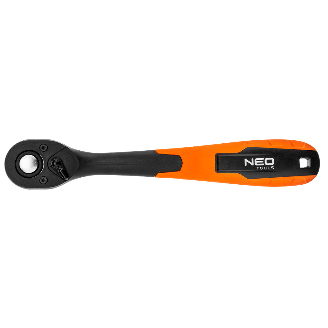 TOP-08-511--Grzechotka odgięta 1/2", 250 mm, korpus z kompozytu PP, mechanizm zapadkowy ze stali CrMo, 72 zęby, przełącznik kierunku obrotów, system blokowania i zwalniania nasadki, dwumateriałowy uchwyt, DIN3122, certyfikat TÜV M+T, 25 lat gwarancji