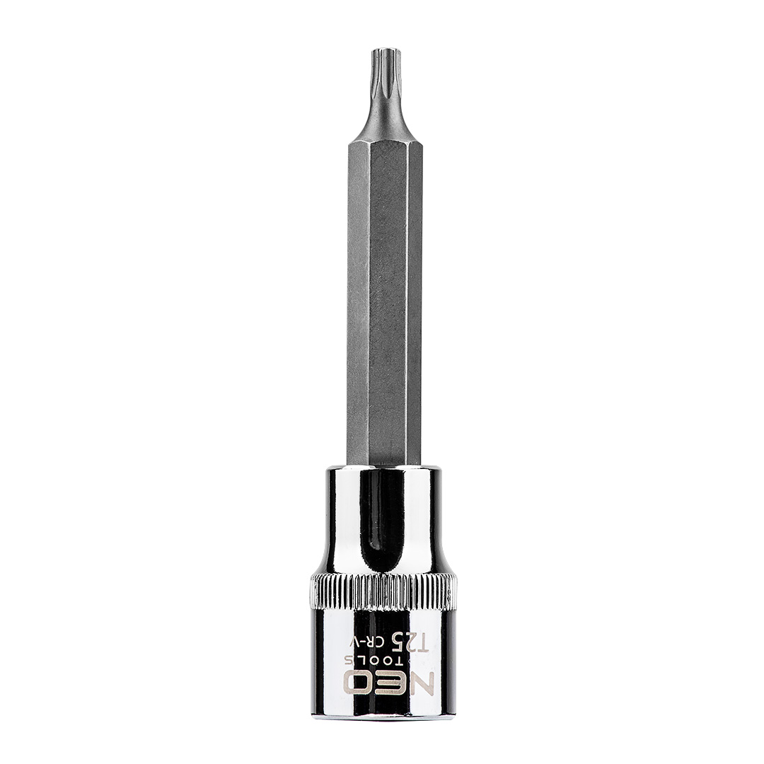 TOP-08-761--Końcówka Torx na nasadce 1/2", T25 x 100 mm, nasadka ze stali CrV, końcówka ze stali S2, certyfikat TÜV M+T, 25 lat gwarancji