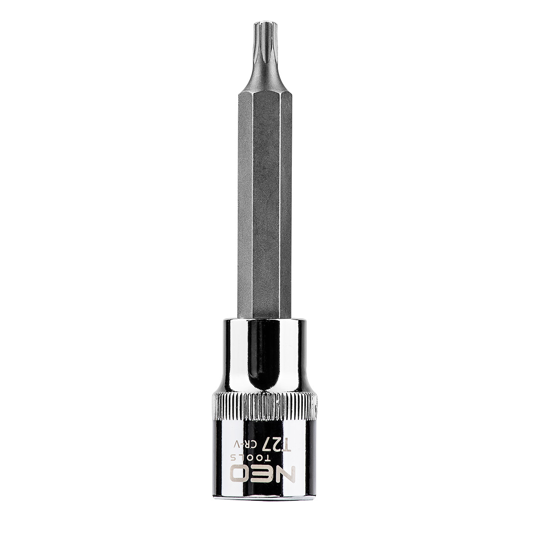TOP-08-762--Końcówka Torx na nasadce 1/2", T27 x 100 mm, nasadka ze stali CrV, końcówka ze stali S2, certyfikat TÜV M+T, 25 lat gwarancji