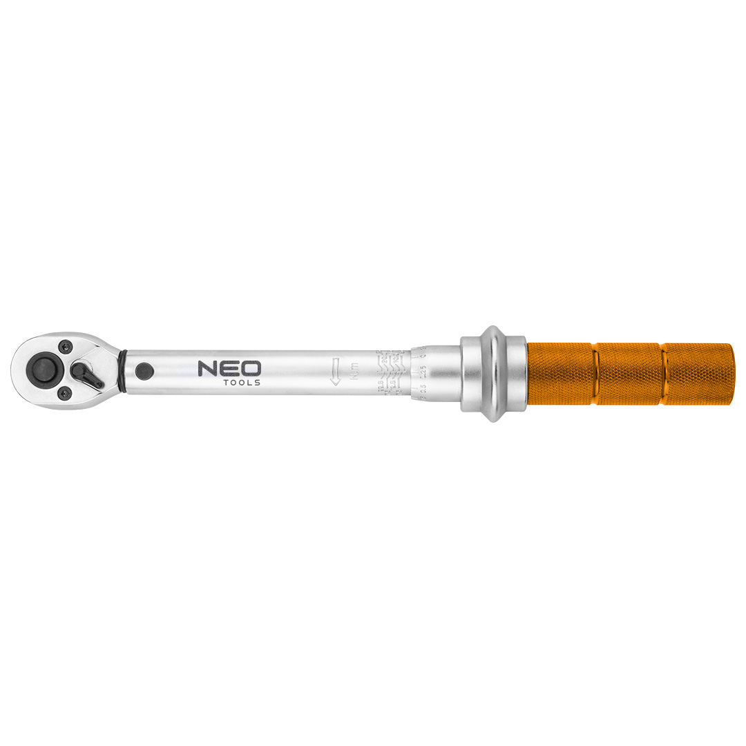 TOP-08-822--Klucz dynamometryczny 1/4", zakres 5-25NM, długość: 25 cm, metalowa konstrukcja, rura ze stali stopowej, dokładność +/-4% od 20% do 100% maksymalnego momentu obrotowego, urządzenie blokujące push-pull, klucza nie należy przechowywać ze sprężyną 