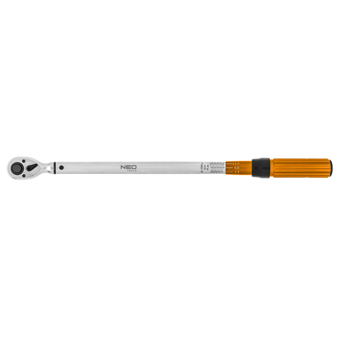 TOP-08-837--Klucz dynamometryczny dwukierunkowy 1/2" x 570 mm, 60-330Nm, automatyczna blokada nastawień, mechanizm zapadkowy 72 zęby, pierścień blokujący, dokładność +/- 3% dla prawych gwintów i +/- 6% dla lewych gwintów, klucza nie należy przechowywać ze s
