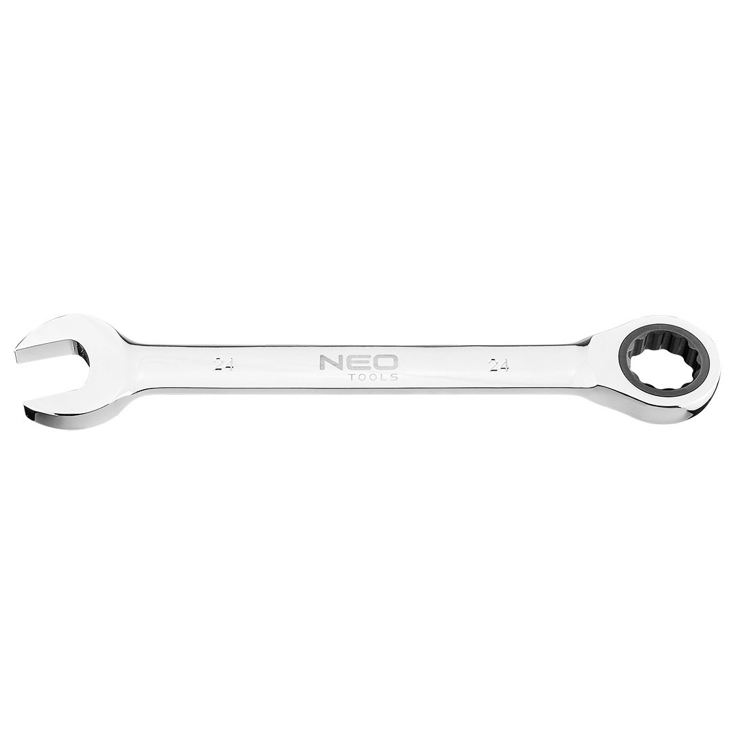 TOP-09-043--Klucz płasko-oczkowy z grzechotką 24 mm, stal CrV, 72-zęby grzechotki, certyfikat TÜV M+T