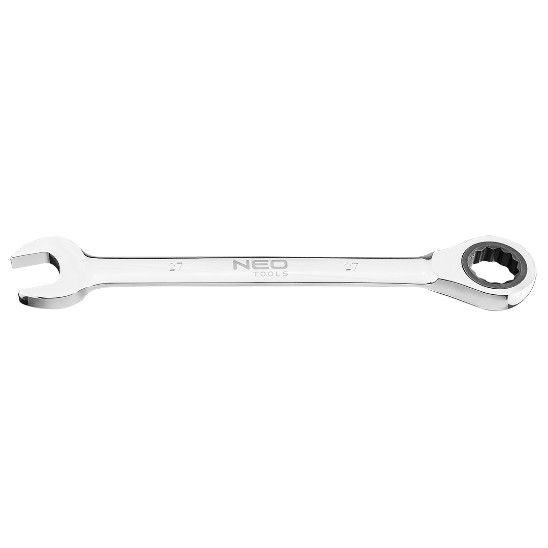 TOP-09-044--Klucz płasko-oczkowy z grzechotką 27 mm, stal CrV, 72-zęby grzechotki, certyfikat TÜV M+T