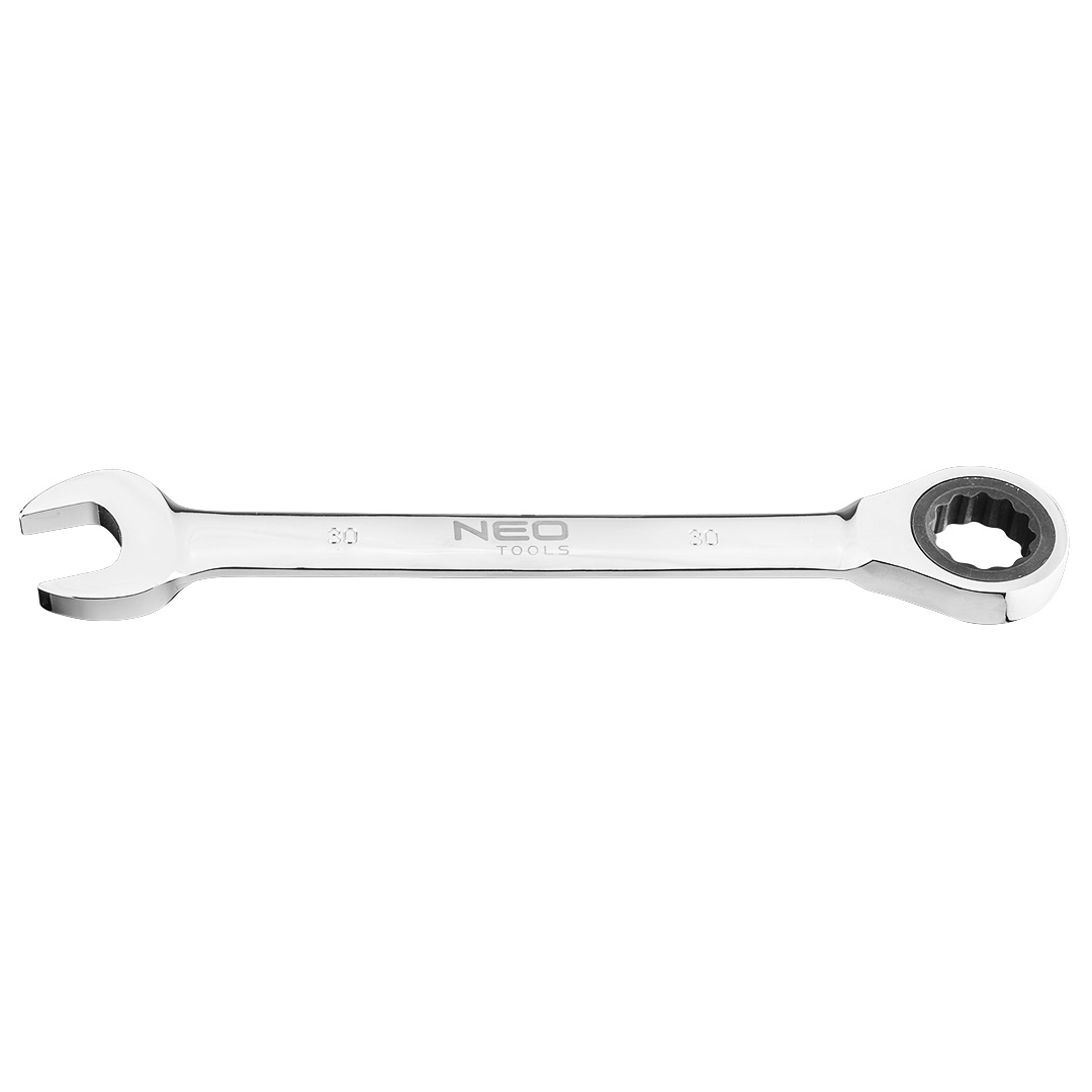 TOP-09-045--Klucz płasko-oczkowy z grzechotką 30 mm, stal CrV, 72-zęby grzechotki, certyfikat TÜV M+T