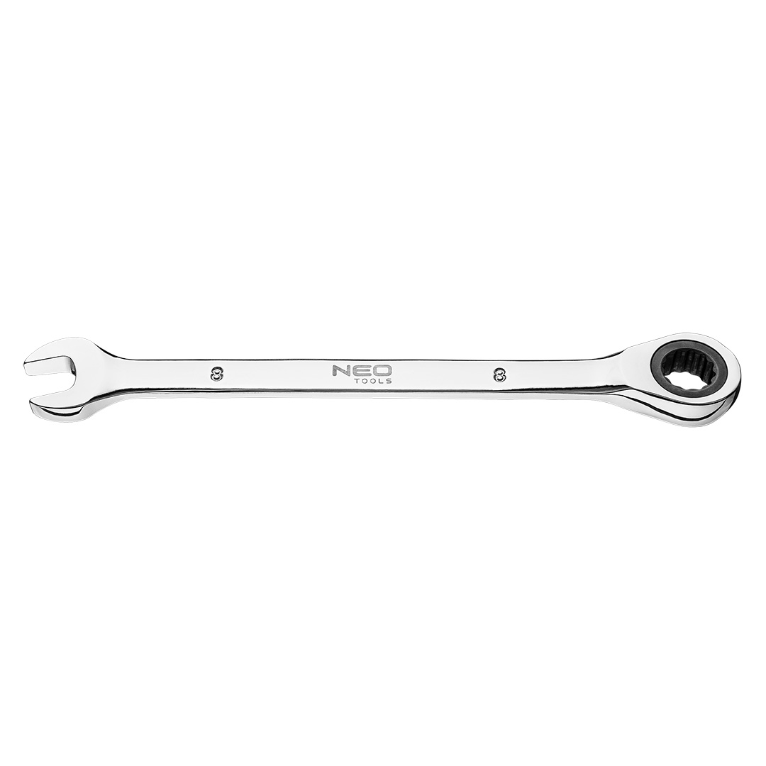 TOP-09-063--Klucz płasko-oczkowy z grzechotką 8 mm, stal CrV, 72-zęby grzechotki, certyfikat TÜV M+T