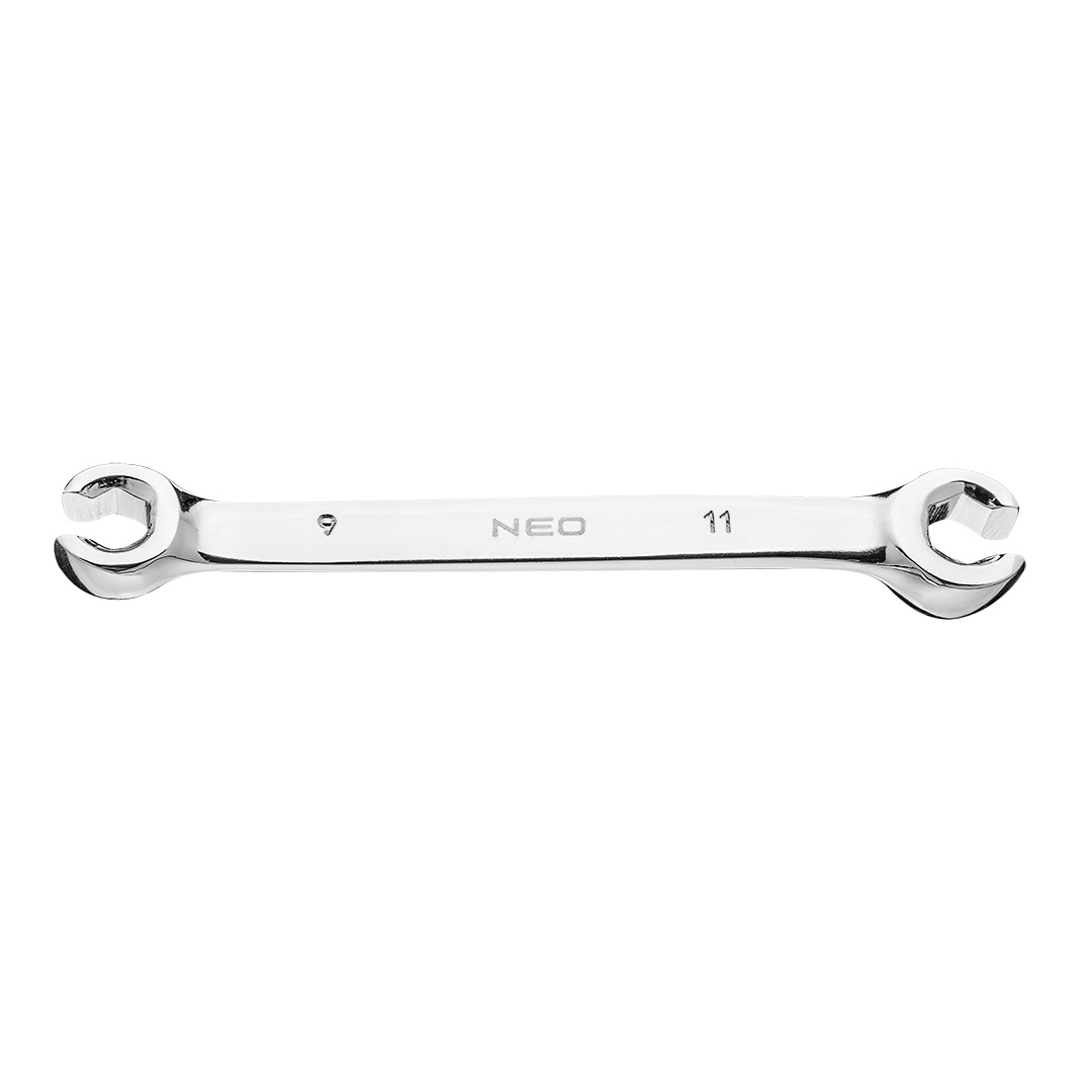 TOP-09-143--Klucz oczkowy półotwarty 9 x 11 mm, odkuwany, wzmocniony, kąt odchylenia 15°, stal CrV, certyfikat TÜV M+T, 25 lat gwarancji