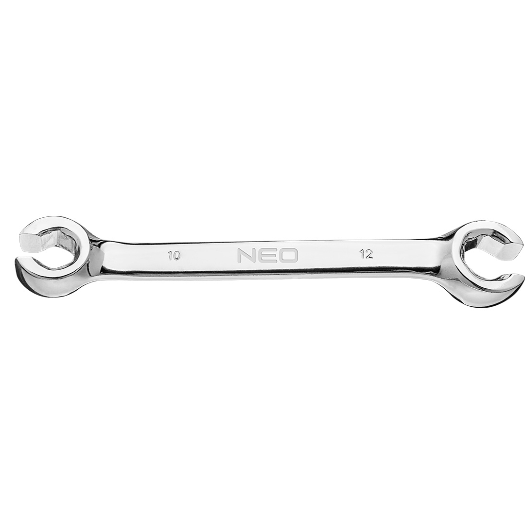 TOP-09-145--Klucz oczkowy półotwarty 10 x 12 mm, odkuwany, wzmocniony, kąt odchylenia 15°, stal CrV, certyfikat TÜV M+T, 25 lat gwarancji
