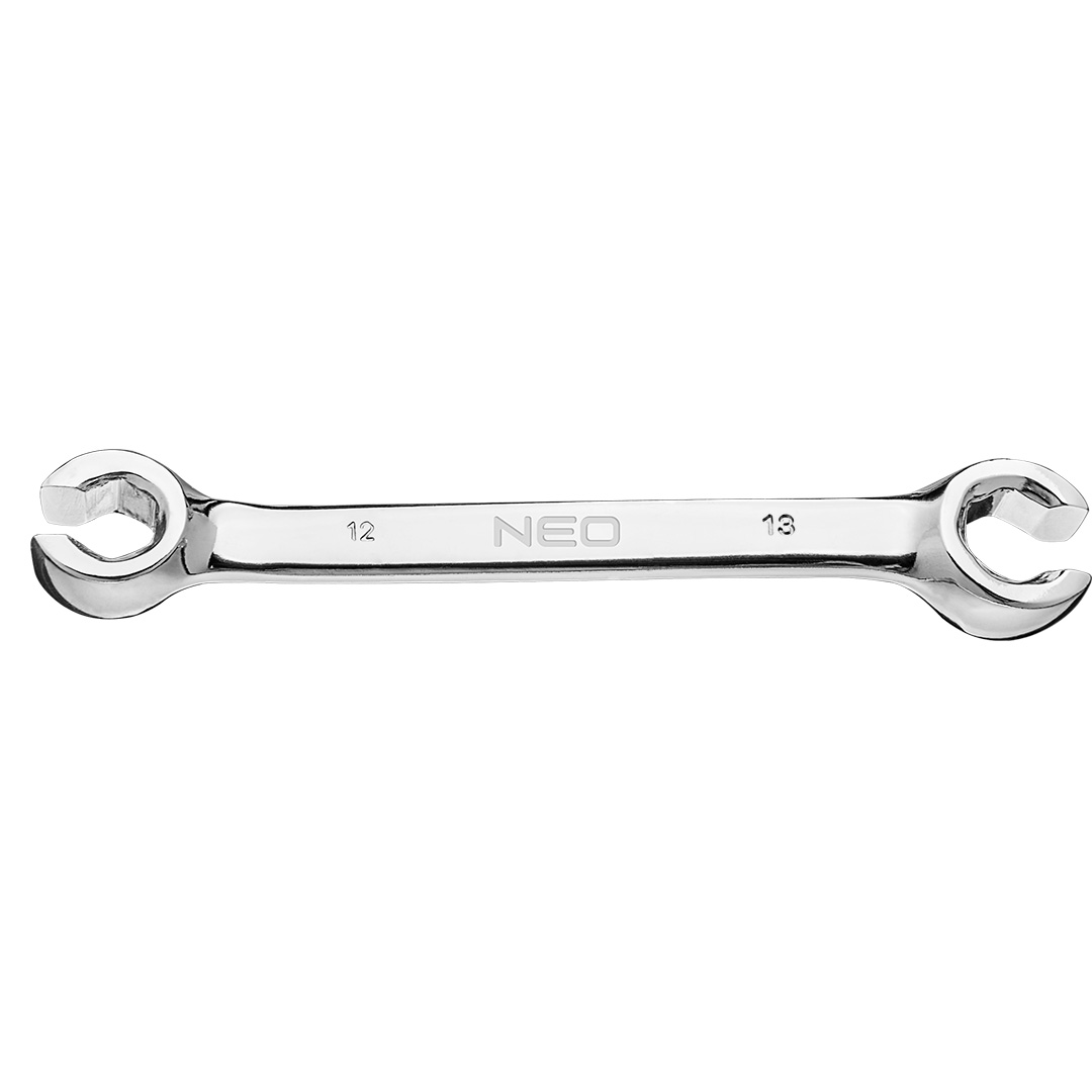 TOP-09-147--Klucz oczkowy półotwarty 12 x 13 mm, odkuwany, wzmocniony, kąt odchylenia 15°, stal CrV, certyfikat TÜV M+T, 25 lat gwarancji