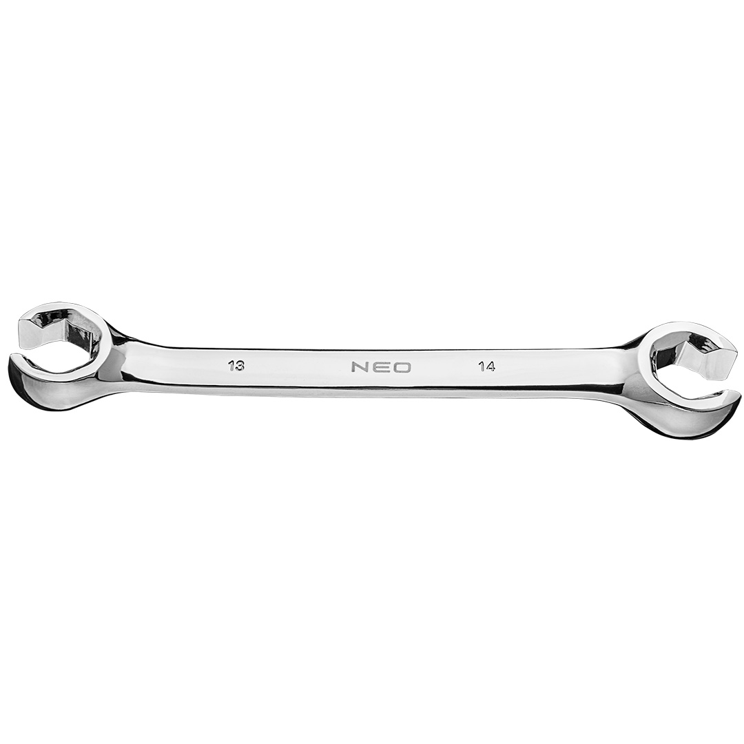 TOP-09-149--Klucz oczkowy półotwarty 13 x 14 mm, odkuwany, wzmocniony, kąt odchylenia 15°, stal CrV, certyfikat TÜV M+T, 25 lat gwarancji