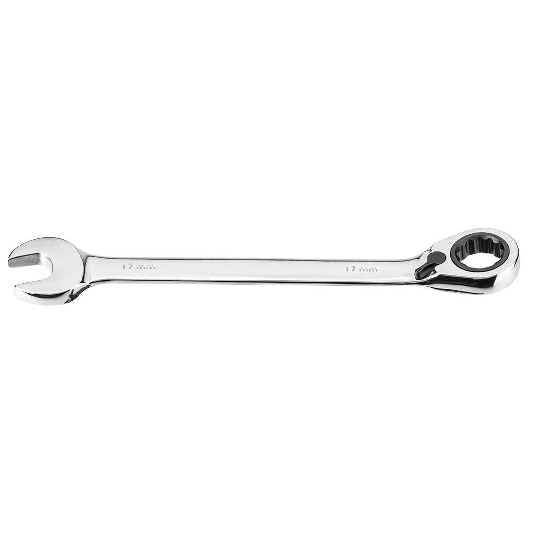 TOP-09-329--Klucz płasko-oczkowy z grzechotką 17 mm, stal CrV, 72-zęby grzechotki