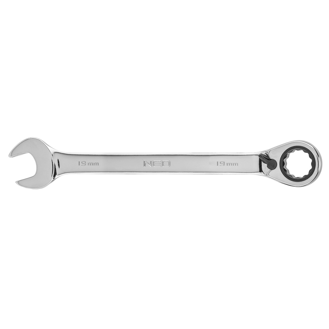 TOP-09-331--Klucz płasko-oczkowy z grzechotką 19 mm, stal CrV, 72-zęby grzechotki