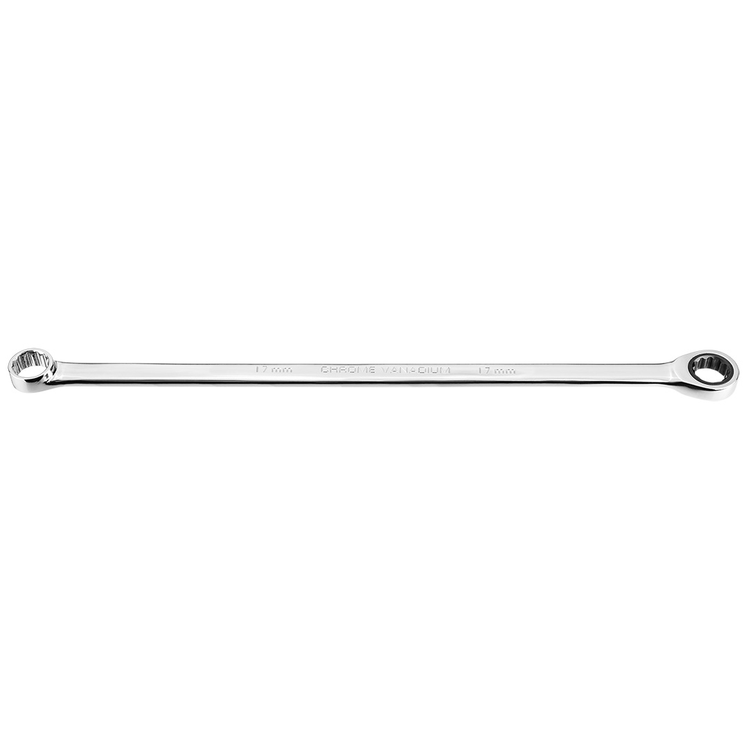 TOP-09-366--Klucz oczkowy dwustronny z grzechotką, długi 17 mm, CrV, grzechotka 72 zęby, długosć klucza 403 mm