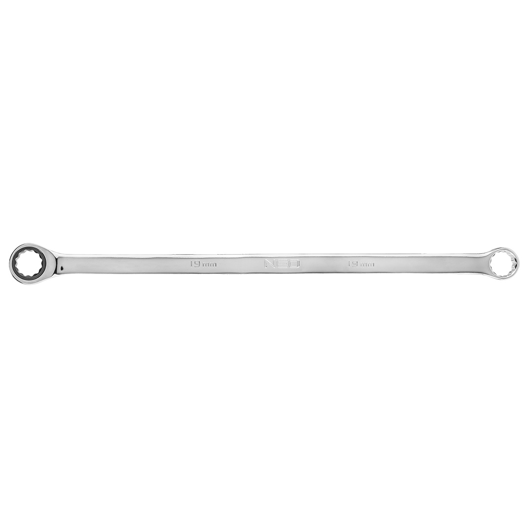 TOP-09-367--Klucz oczkowy dwustronny z grzechotką, długi 19 mm, CrV, grzechotka 72 zęby, długosć klucza 425 mm