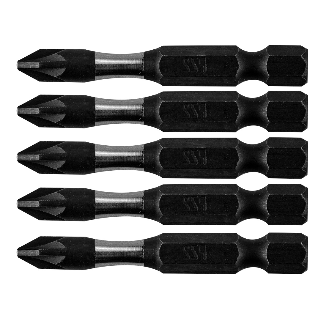 TOP-09-579--Bity udarowe, PZ2, długość całkowita 50 mm, stal S2, napęd 1/4", 5 szt.