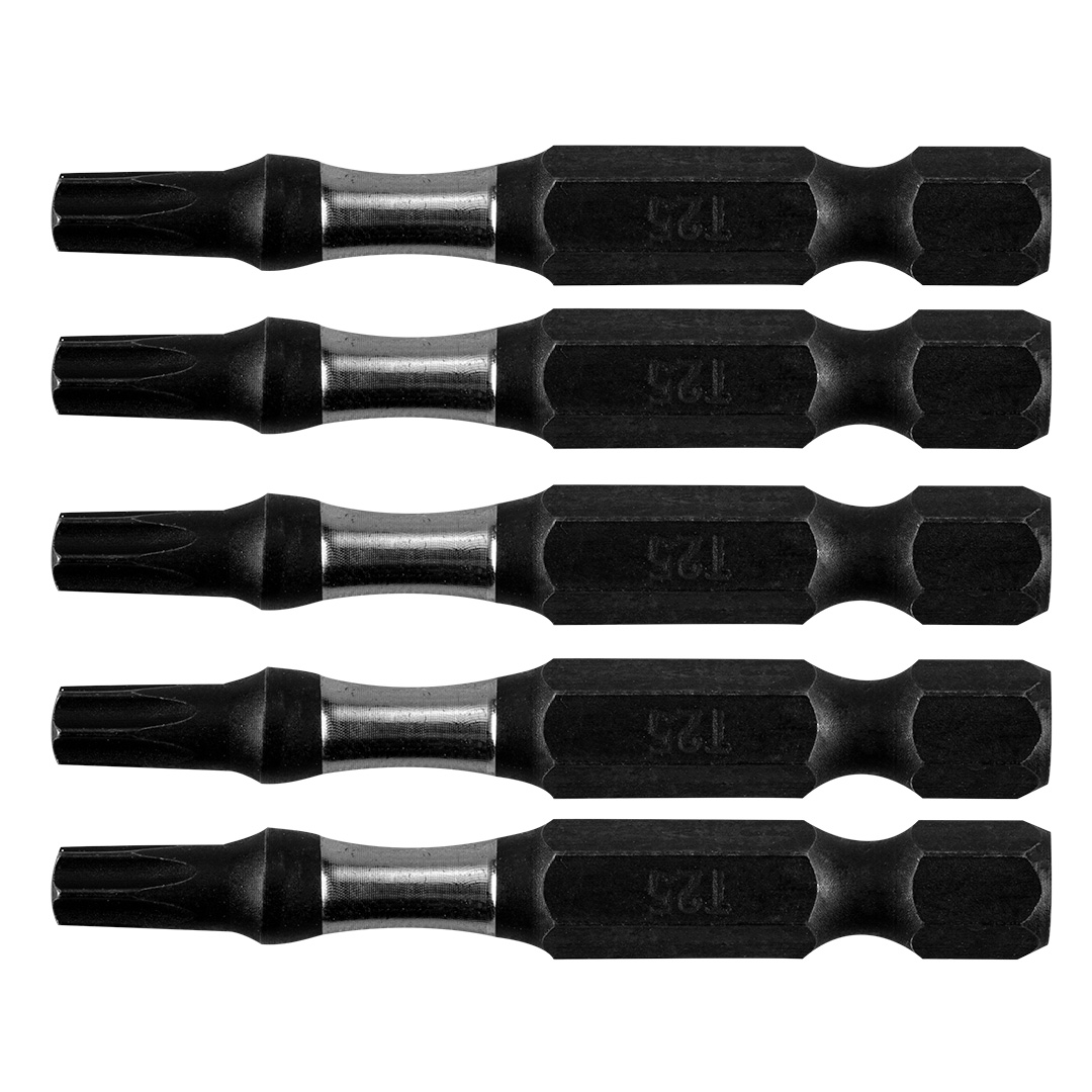 TOP-09-585--Bity udarowe, T25, długość całkowita 50 mm, stal S2, napęd 1/4", 5 szt.