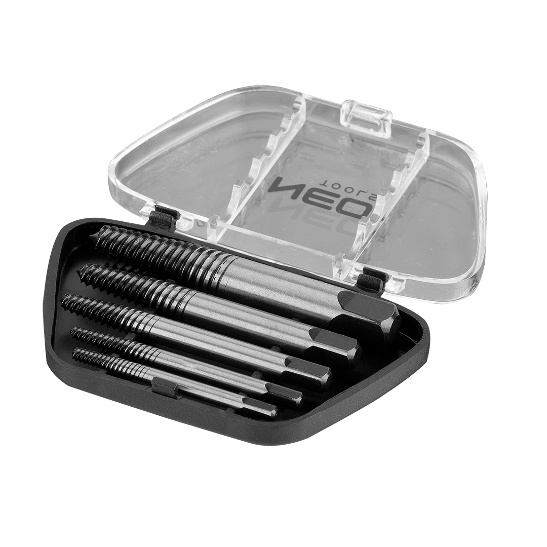 TOP-09-615--Wykrętaki do zerwanych śrub, zestaw 5 szt., rozmiary: M3-6, M6-8, M8-11, M11-14, M14-18, stal CrMo, certyfikat TÜV M+T