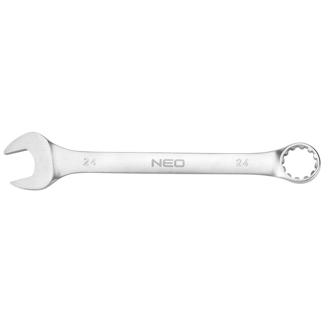 TOP-09-668--Klucz płasko-oczkowy 24 x 280 mm, stal CrV, DIN 3113, przetłoczenie, satynowane, główka polerowana pod kątem 15°, certyfikat TÜV M+T, 25-letnia gwarancja